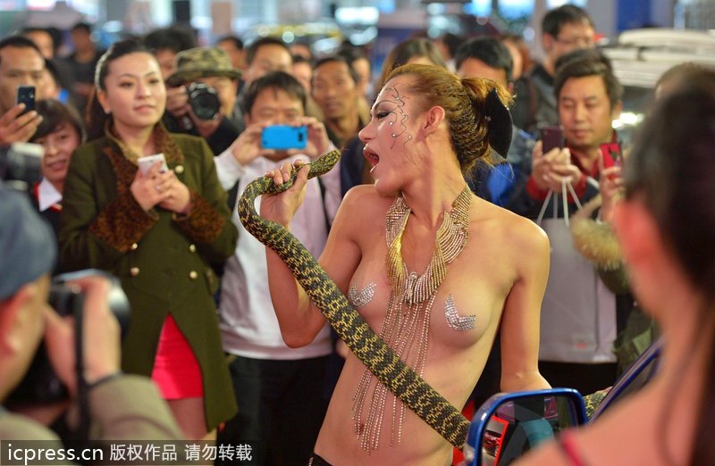 贵阳汽车文化节上演<em>裸体</em>车模耍<em>蛇</em>_社会_环球