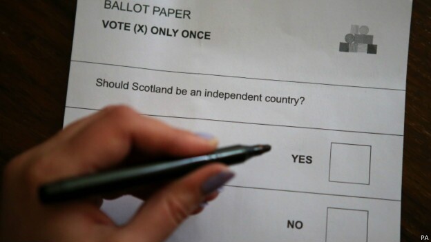 苏格兰独立公投开始 选票上只有一个问题