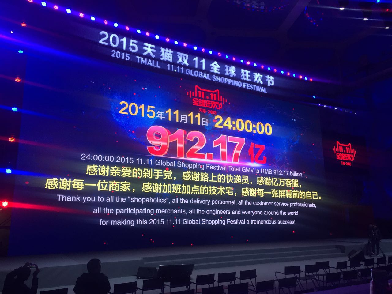 2015天猫双11全球狂欢节:全天交易额破912.1