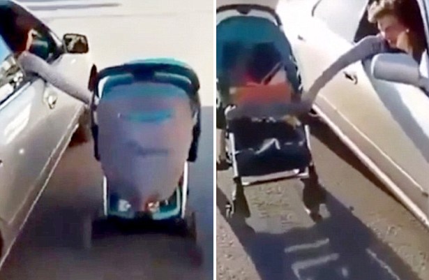 哈萨克斯坦一母亲边开车边推婴儿车遭谴责