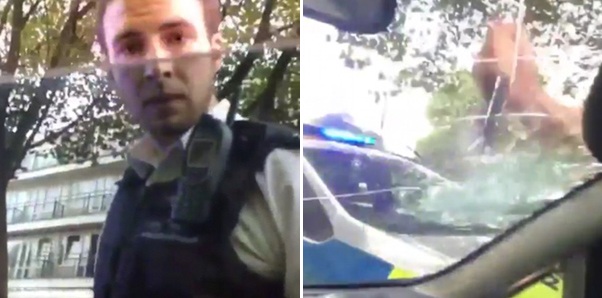 实拍英国警察暴力执法 强行砸碎车主车窗