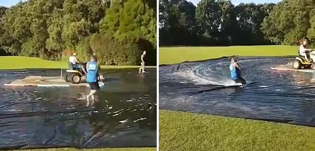 创意十足！新西兰两男子用防水布打造“滑冰场”