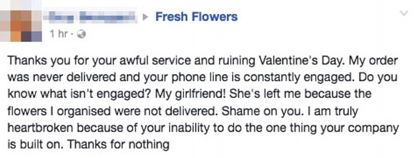 澳男子谴责花商未按时送花导致被女友分手
