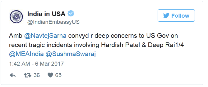 印度民众在美频遭枪击事件 印度大使馆表达关切