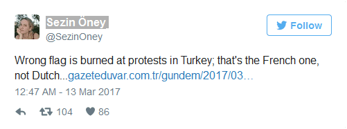土耳其人怒怼荷兰却误烧法国国旗 土网友：没啥！同一坨狗屎