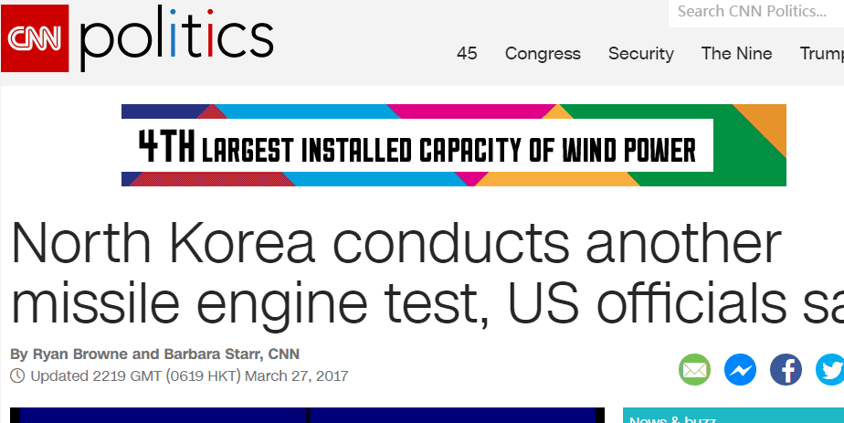 美官员称朝鲜上周五进行弹道导弹发动机试验