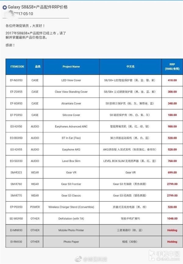 三星S8系列配件價(jià)格也來了 準(zhǔn)備剁哪款？
