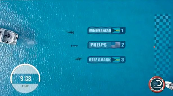 “飞鱼”菲尔普斯对战大白鲨 两秒之差落败