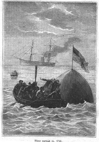 凡尔纳描述的美国军舰救起重返地球的航天员场景。