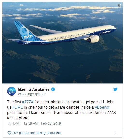 波音公司定下波音777X客机首次试验性飞行的日期