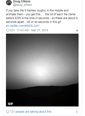 NASA好奇号探测器在火星日落之后拍摄到日食