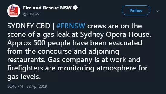 突发：燃气泄漏，500人从悉尼歌剧院紧急撤离