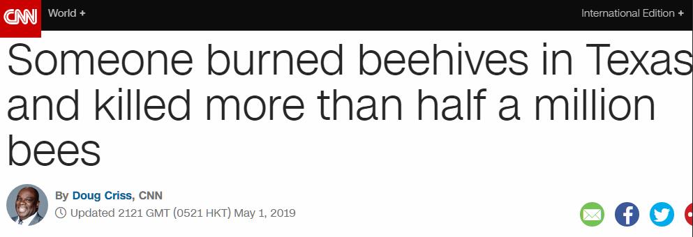 谁干的？！美国多个蜂箱被纵火，50万只蜜蜂惨遭杀害