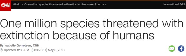 联合国报告：受人类影响，地球上100万物种面临灭绝威胁