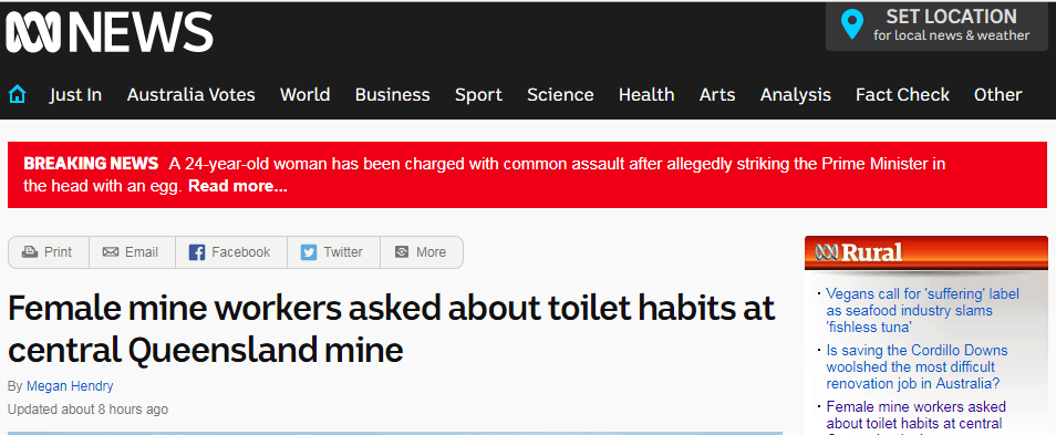 “令人作呕”，澳矿场调查女工使用卫生用品习惯遭质疑