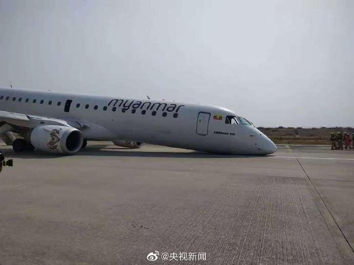 今早，缅甸一架飞机降落时头部着地！乘客拍下惊魂瞬间