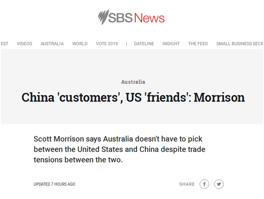 澳总理说“中国是客户，美国是朋友”，被反对党领导人炮轰