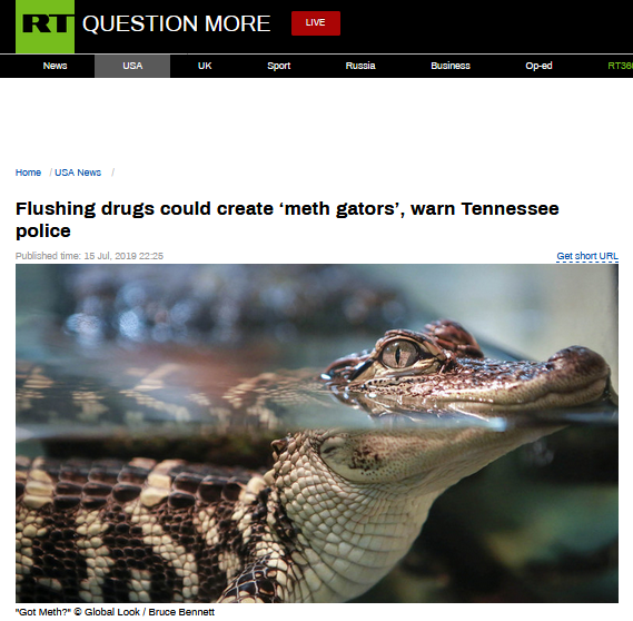 小心"冰毒鳄"!美警察警告民众勿将毒品倒马桶,防鳄鱼误食